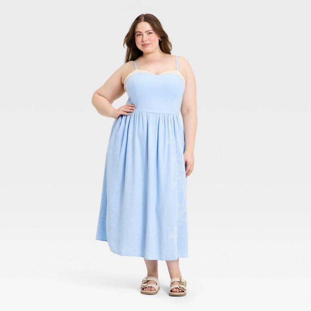 Open Box - Universal Thread - Women's Sleeveless Cutwork Midi Sundres Blue